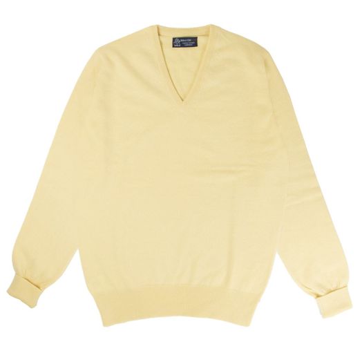 Lemon Frost Chatsworth 2ply V-Neck Cashmere Sweater