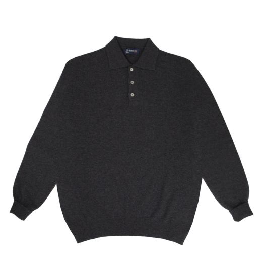 Charcoal Oban 3 button 2ply Cashmere Polo Sweater 