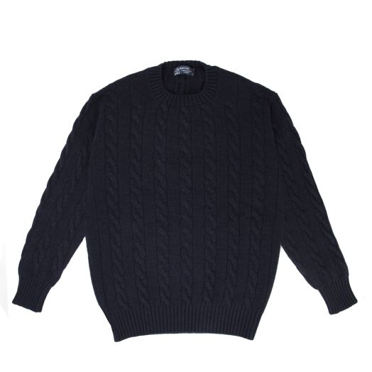 Dark Navy Rothesay 4ply Cable Crew Cashmere Sweater
