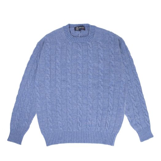 Lapis Blue Rothesay 4ply Cable Crew Cashmere Sweater