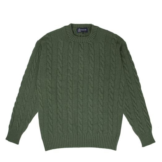 Serpentine Green Rothesay 4ply Cable Crew Cashmere Sweater