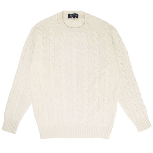 White Undyed Rothesay 4ply Cable Crew Cashmere Sweater