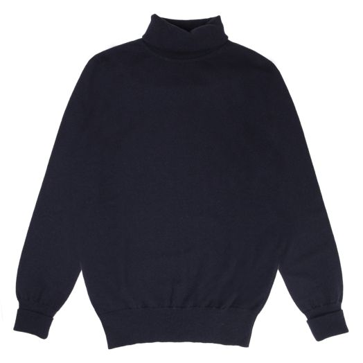 Dark Navy Elgin 2ply Roll Neck Cashmere Sweater 