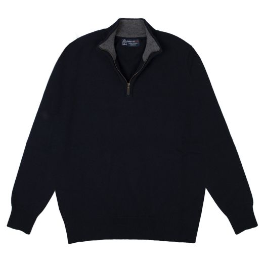 The Bowmore 1/4 Zip Neck Cashmere Sweater - Nero Navy / Derby
