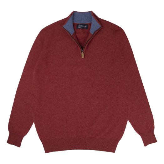 The Bowmore 1/4 Zip Neck Cashmere Sweater - Poppy / Lapis