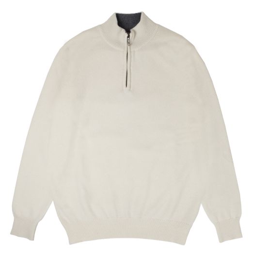 The Bowmore 1/4 Zip Neck Cashmere Sweater - White Undyed / Smog