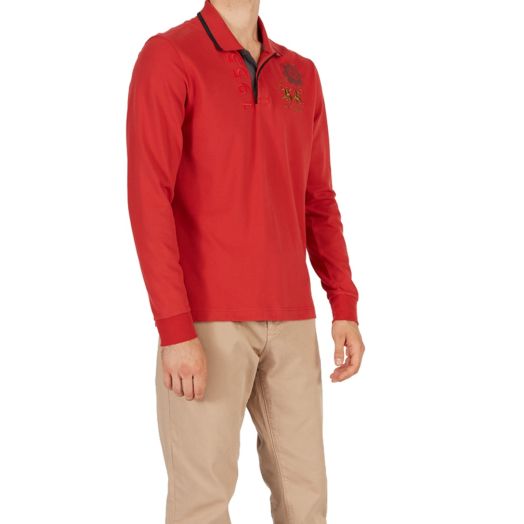 Red Long Sleeve Piqué Cotton Polo Shirt 