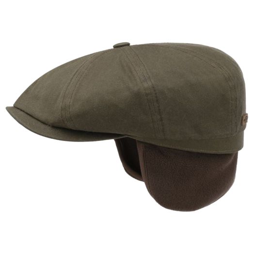 Olive Hatteras Wax Flat Cap with Ear Flaps 