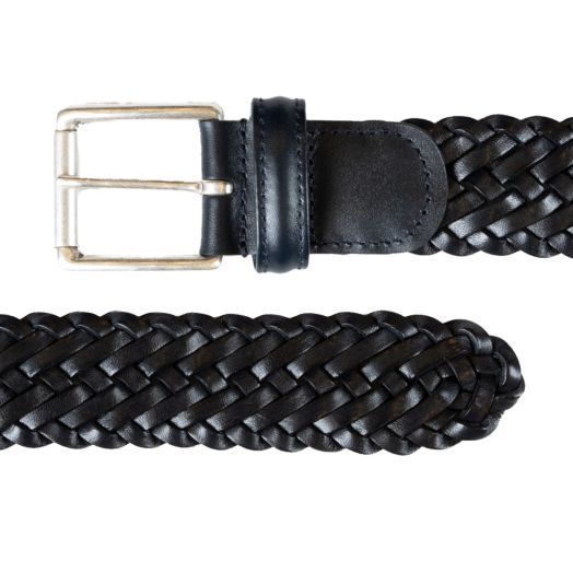 Navy woven leather belt 