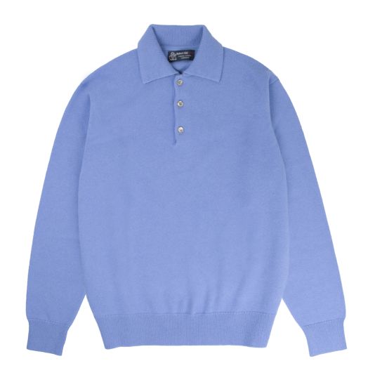 Isfahan Blue Balvenie 3 Button 4ply Cashmere Polo Sweater 