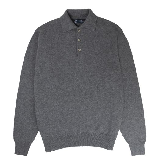 Smog Grey Balvenie 3 Button 4ply Cashmere Polo Sweater 