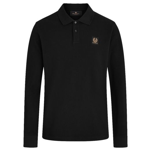Belstaff Black Long Sleeve Cotton Pique Polo Shirt