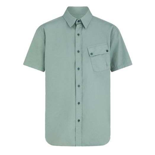 Steel Green ‘Pitch’ Cotton Twill Short Sleeved Shirt