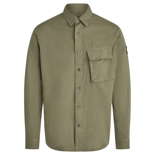 Belstaff True Olive Garment Dyed Cotton Scale Shirt