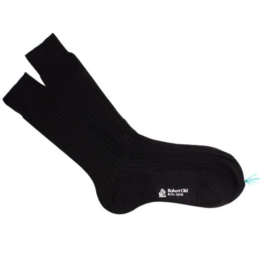 Black Ribbed Fine Cotton Socks