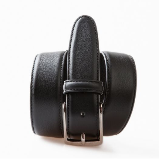 Black Calf Leather Silver Buckle Belt