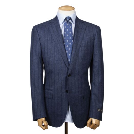 Blue Vertical Stripe 100% Wool Flannel Suit 