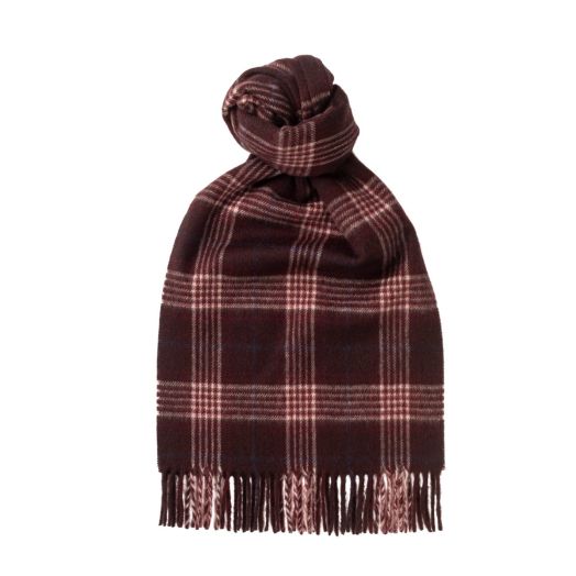 Claret, Cream and Navy 100% Cashmere House Check Scarf