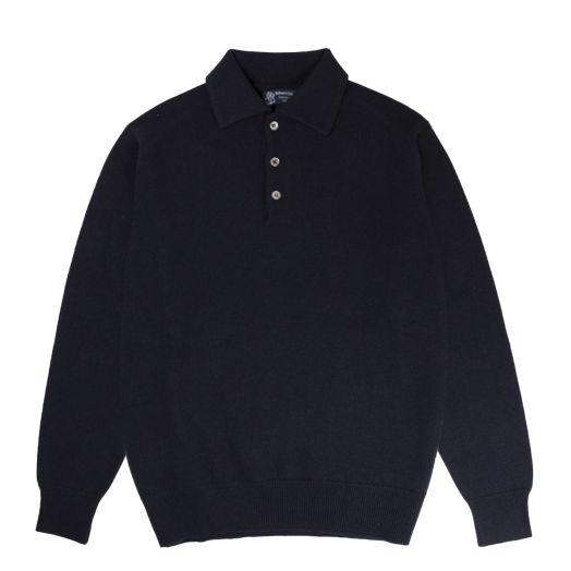 Dark Navy Balvenie 3 Button 4ply Cashmere Polo Sweater 