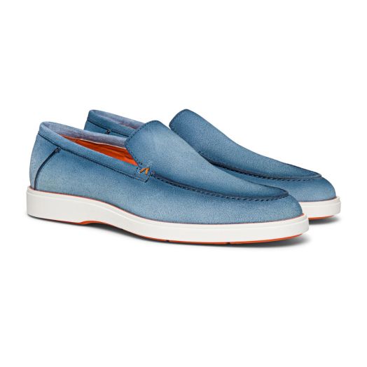 Santoni Light Blue Suede Slip-On Loafers  
