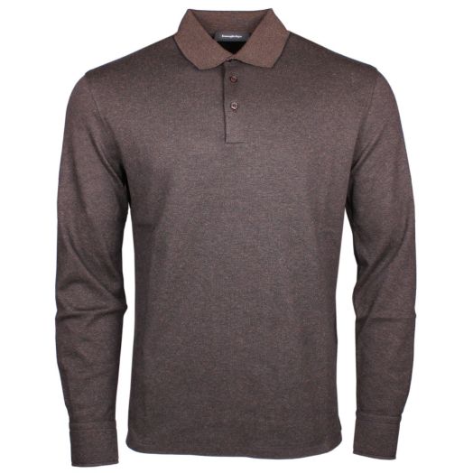 Brown 100% Cotton Long Sleeve Polo Shirts