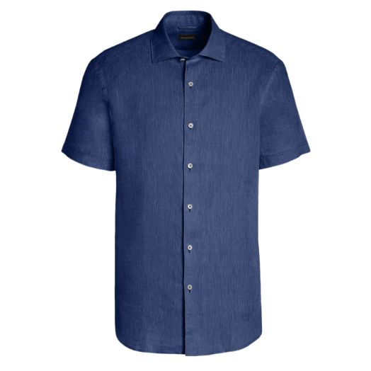 Avio Blue Pure Linen Short Sleeve Shirt