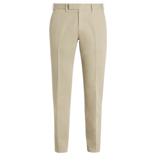 Beige Cotton & Linen Regular Fit Trousers