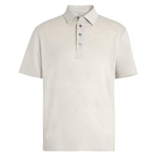 Light Beige Short Sleeve Linen Polo Shirt
