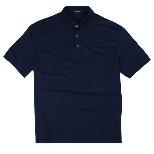 Navy Cotton & Silk Polo Shirt