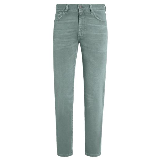Pastel Green Cotton 5-Pocket Jeans