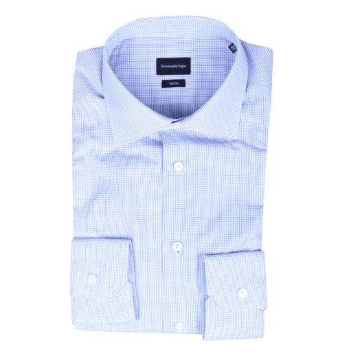 White & Blue Check Twill Shirt