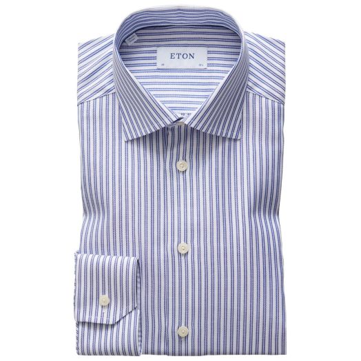 Navy Striped Tencel Cotton Twill Contemporary Fit Shirt