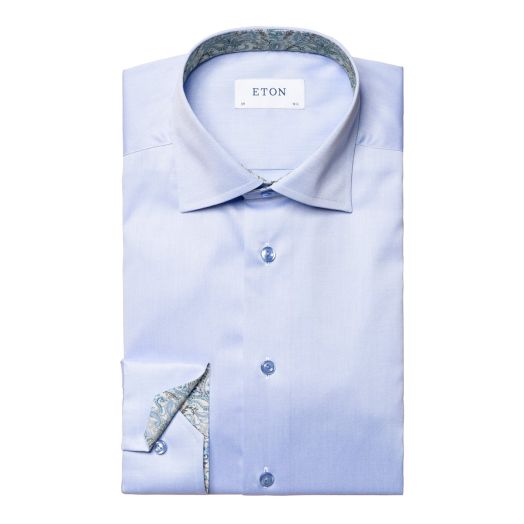 Eton Blue Floral Trim Signature Twill Contemporary Fit Shirt