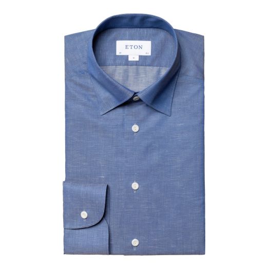Blue Wrinkle-Free Cotton Linen Slim Fit Shirt