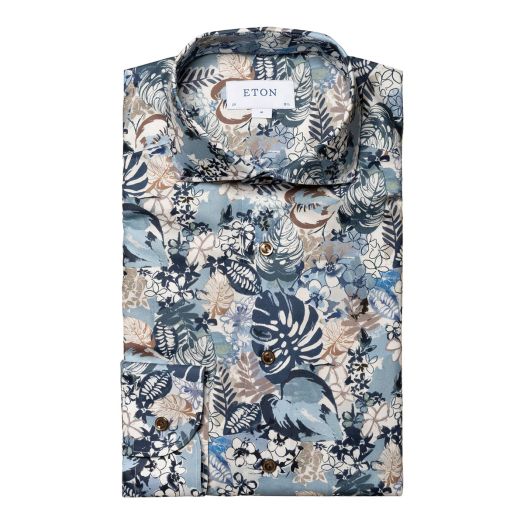 Eton Floral Print Signature Twill Contemporary Fit Shirt