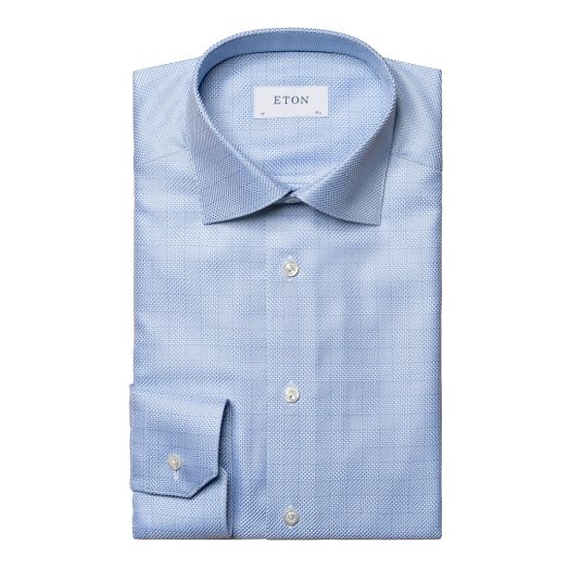 Eton Light Blue Checked King Twill Contemporary Fit Shirt