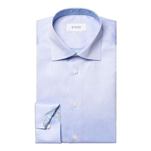 Light Blue Floral Detail Signature Twill Slim Fit Shirt