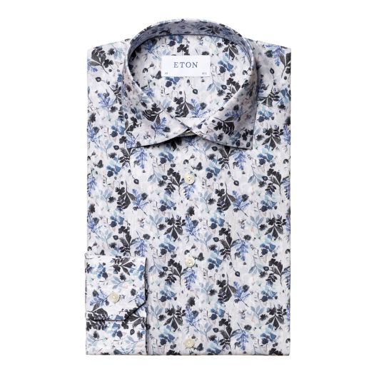 Light Blue Floral Print Slim Fit Shirt