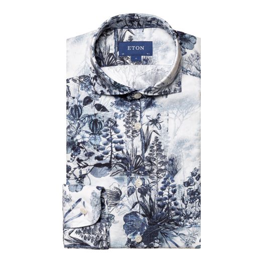 Navy Floral Print Cotton-Tencel™ Slim Fit Shirt
