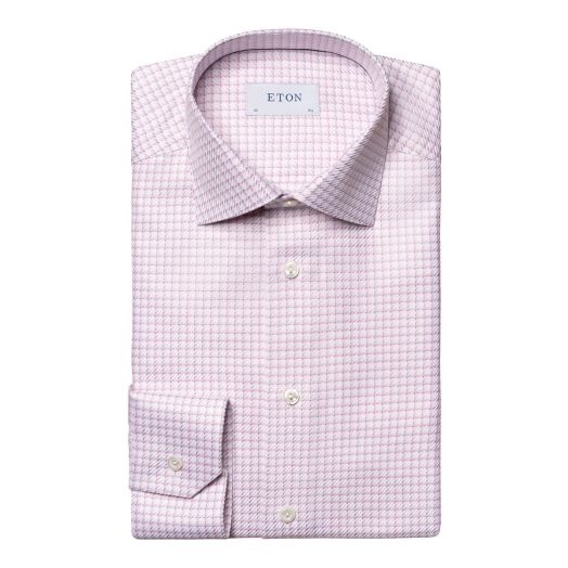 Eton Pink Houndstooth King Twill Contemporary Fit Shirt