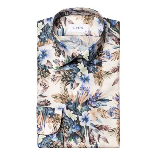 Purple Floral Print Fine Twill Contemporary Fit Shirt