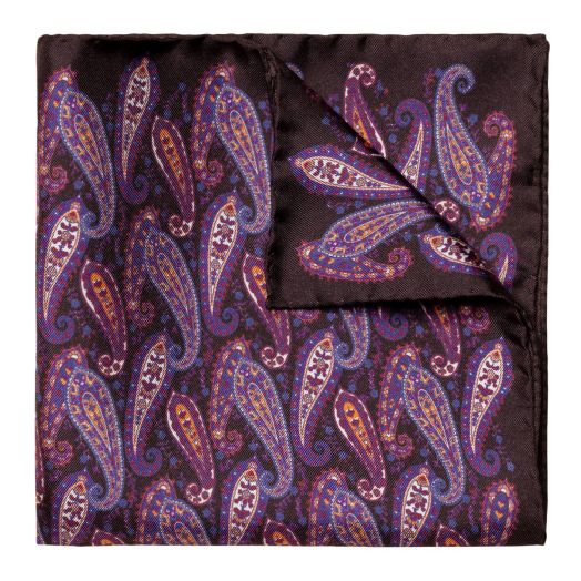 Purple Paisley Print Pure Silk Pocket Square