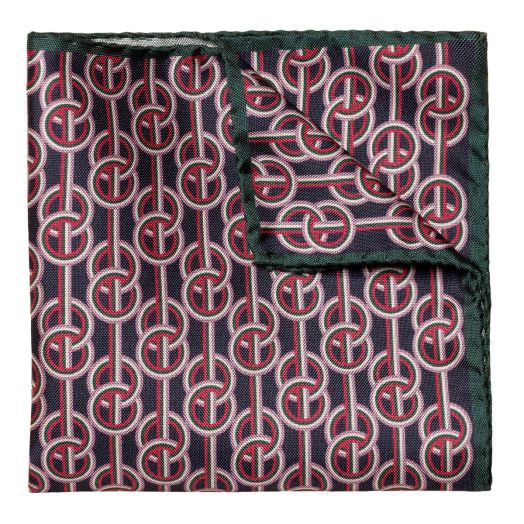 Red & Green 3D Chain Print Pure Silk Pocket Square