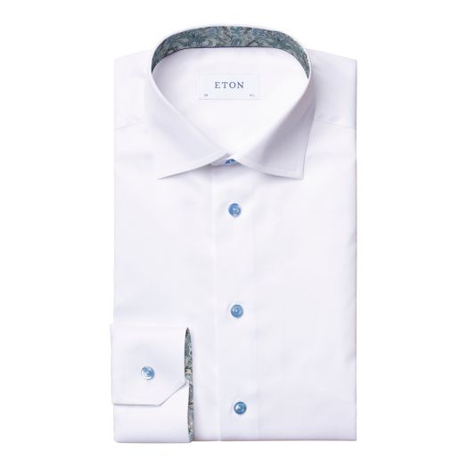 White Floral Trim Signature Twill Contemporary Fit Shirt