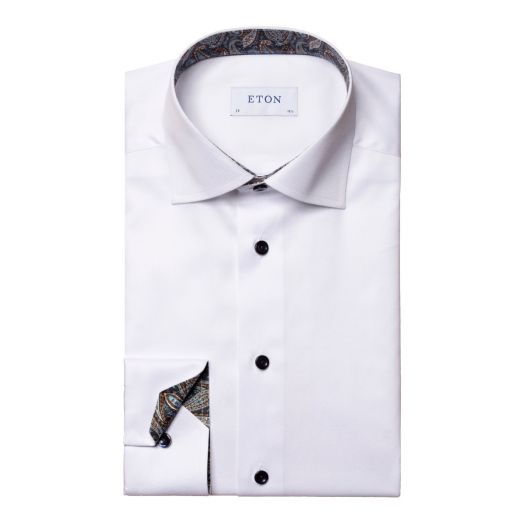White & Paisley Trim Signature Twill Slim Fit Shirt