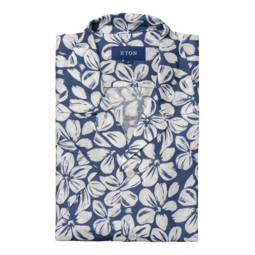 Blue Floral Linen Resort Shirt