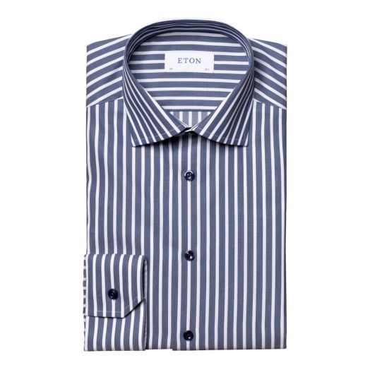 Blue Striped Piqué Contemporary Fit Shirt