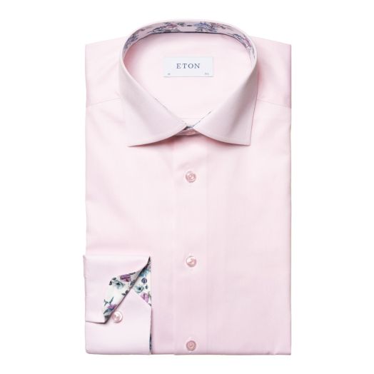 Pink Floral Trim Signature Twill Slim Fit Shirt