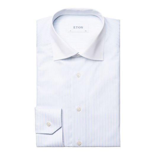 Eton Light Blue Striped collar Signature Twill Shirt