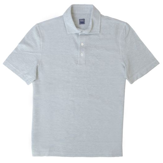 Fedeli, Light Blue Linen & Cotton Short Sleeve Polo Shirt